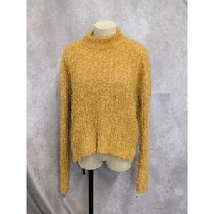 Candies Womens Mustard Yellow Eyelash Knit Mock Neck Sweater Large Pullover